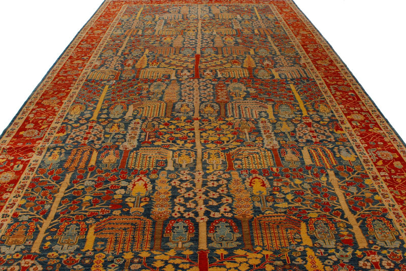 9x17 Blue and Red Turkish Traditional Runner