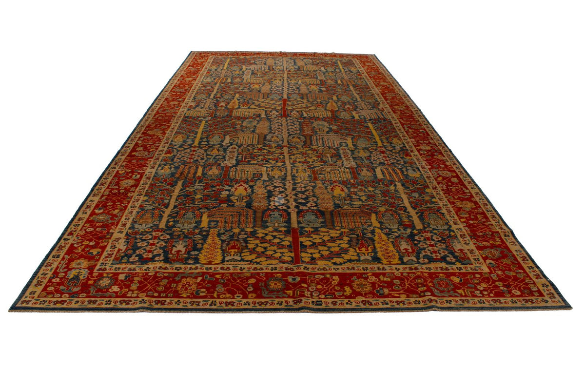 9x17 Blue and Red Turkish Traditional Runner