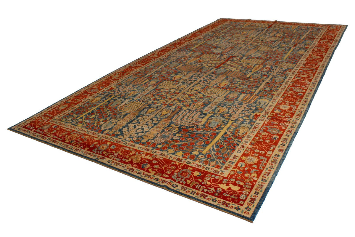 9x17 Blue and Red Turkish Traditional Runner