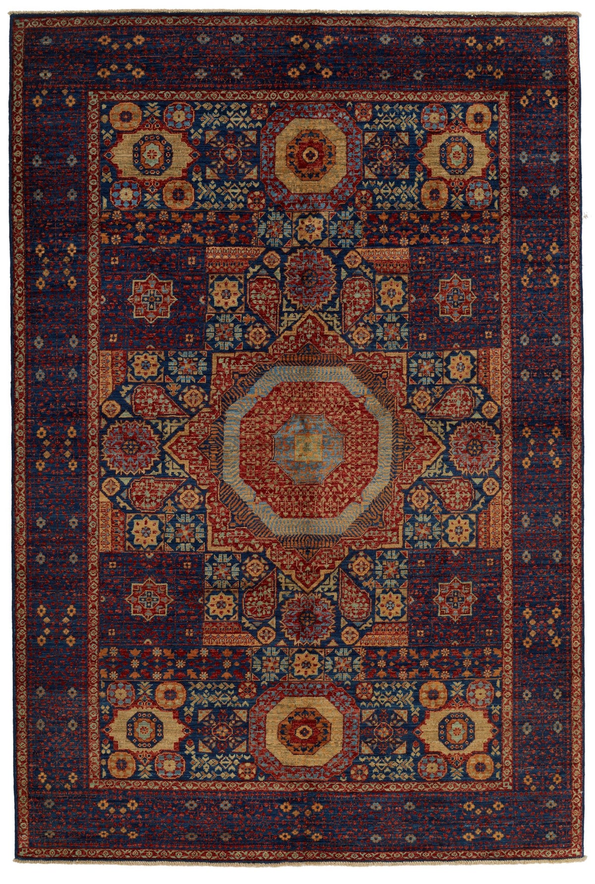6x9 Navy and Multicolor Turkish Tribal Rug