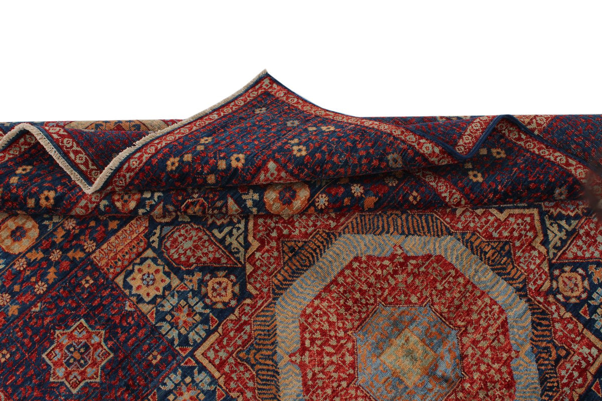 6x9 Navy and Multicolor Turkish Tribal Rug