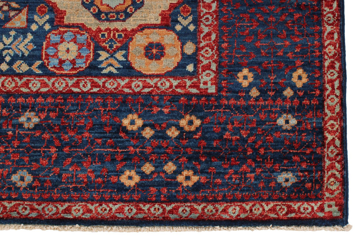 6x9 Navy and Multicolor Turkish Tribal Rug