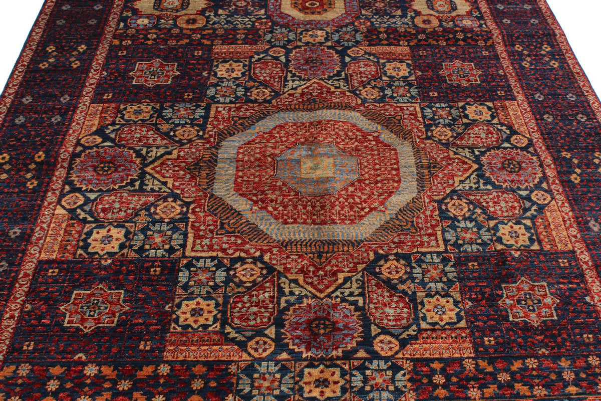 6x9 Navy and Multicolor Turkish Tribal Rug