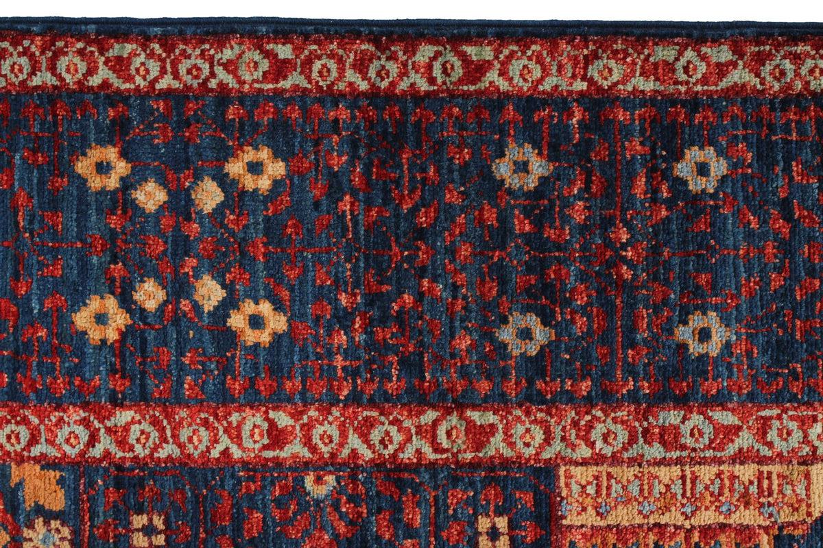 6x9 Navy and Multicolor Turkish Tribal Rug