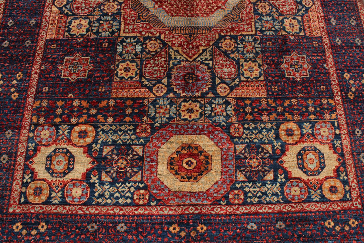 6x9 Navy and Multicolor Turkish Tribal Rug