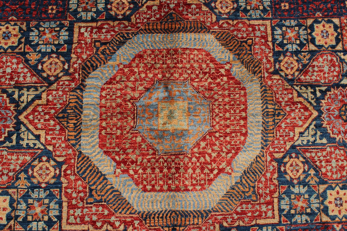 6x9 Navy and Multicolor Turkish Tribal Rug