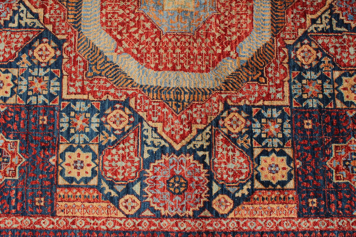 6x9 Navy and Multicolor Turkish Tribal Rug