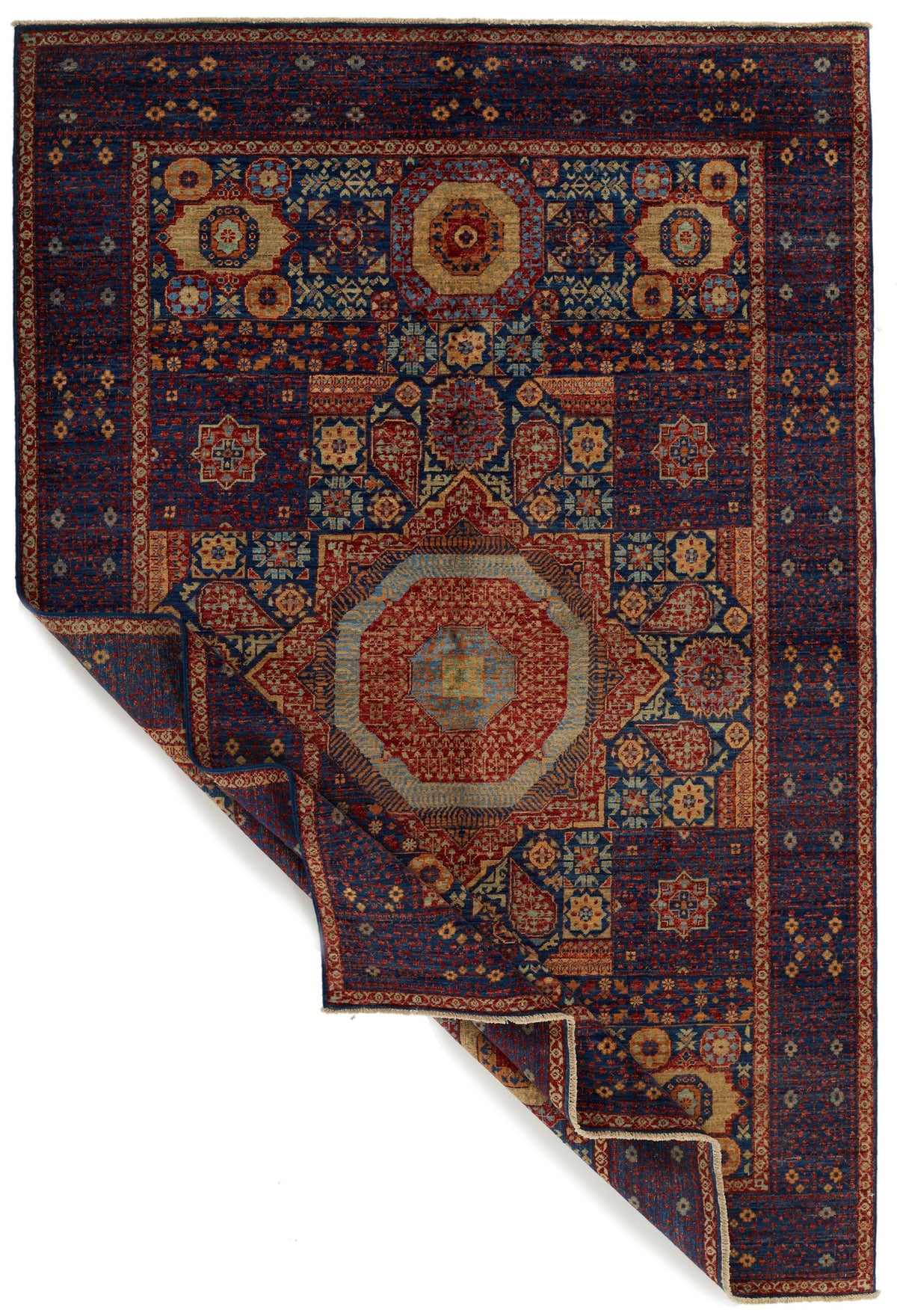 6x9 Navy and Multicolor Turkish Tribal Rug