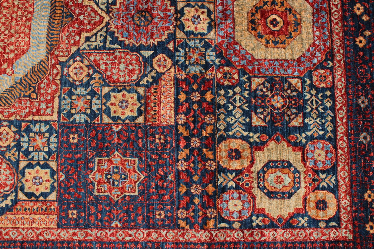 6x9 Navy and Multicolor Turkish Tribal Rug