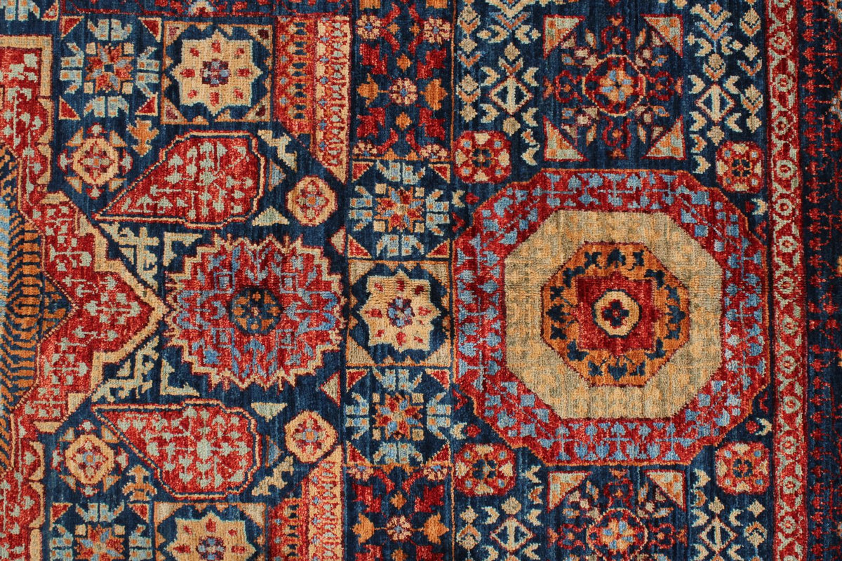 6x9 Navy and Multicolor Turkish Tribal Rug