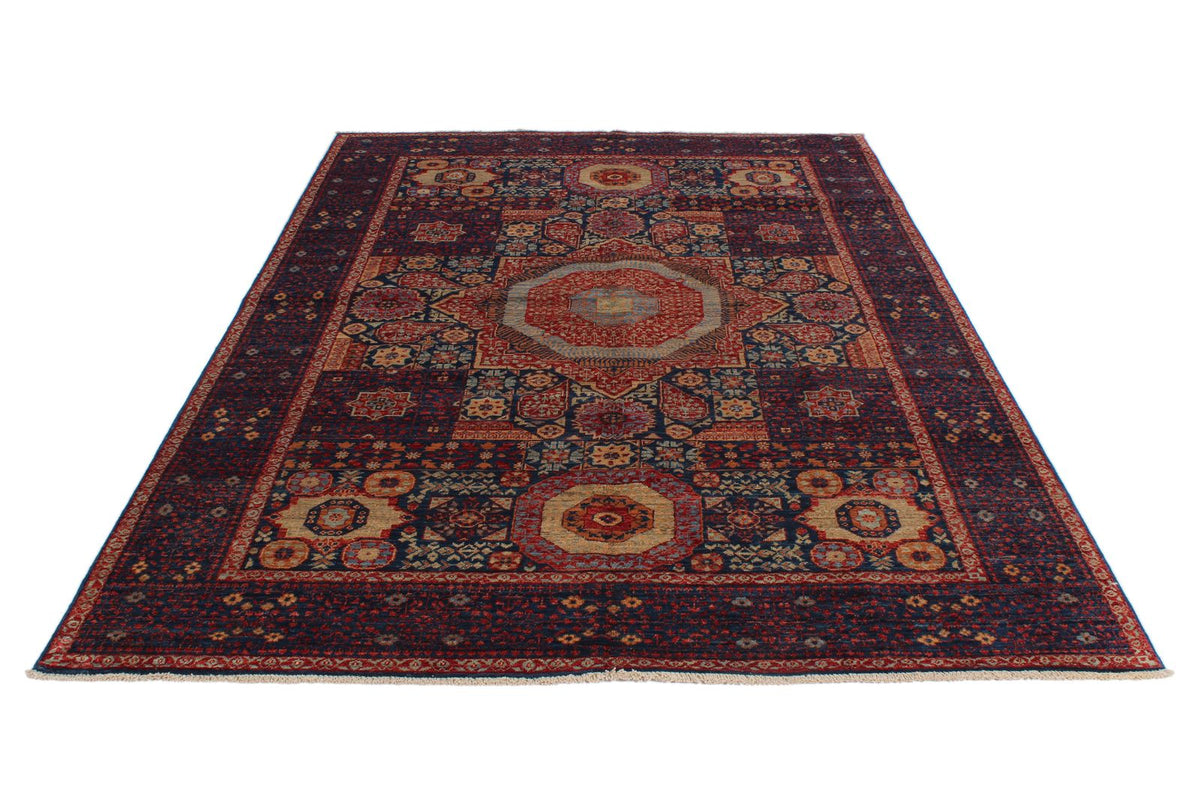6x9 Navy and Multicolor Turkish Tribal Rug
