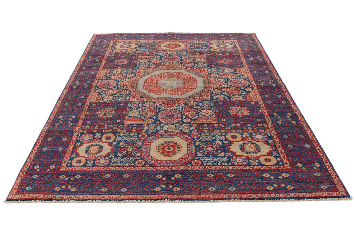 6x9 Navy and Multicolor Turkish Tribal Rug