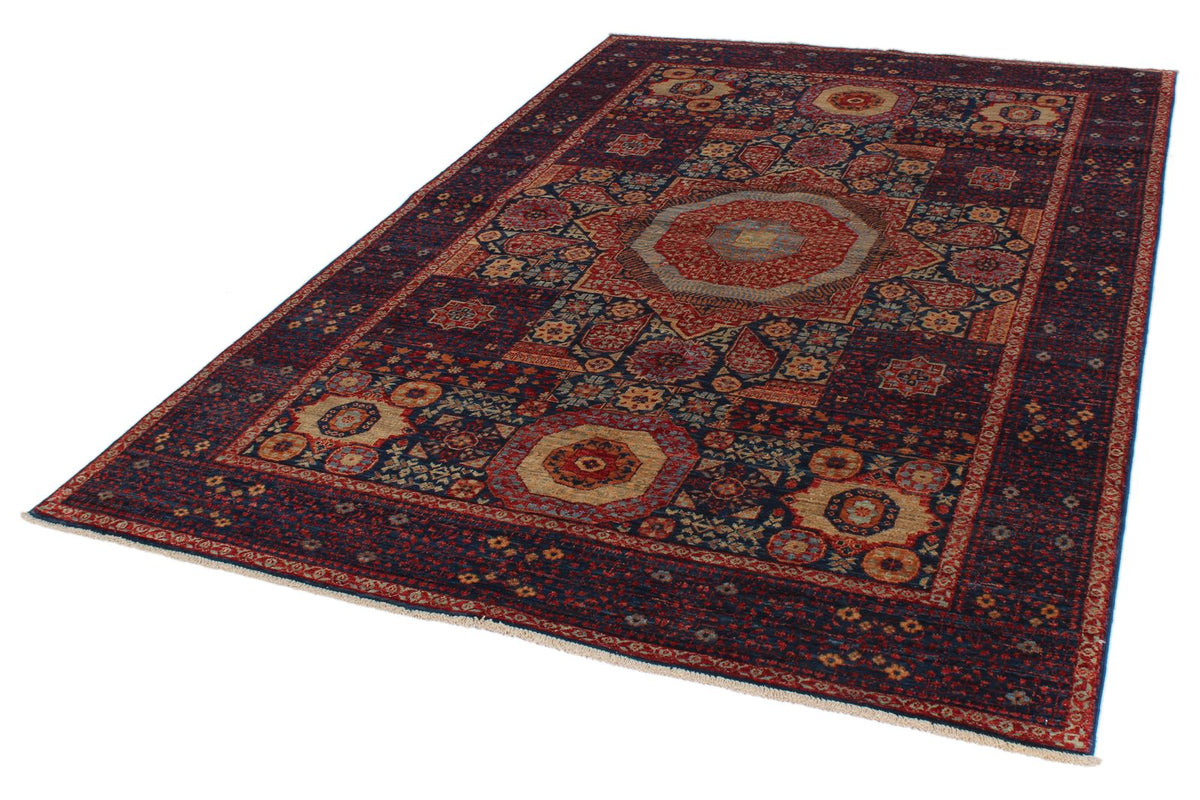 6x9 Navy and Multicolor Turkish Tribal Rug