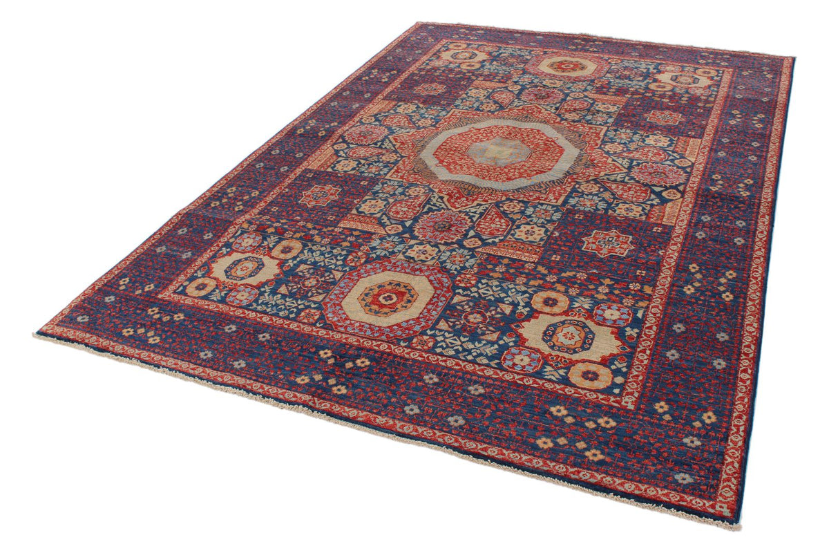 6x9 Navy and Multicolor Turkish Tribal Rug