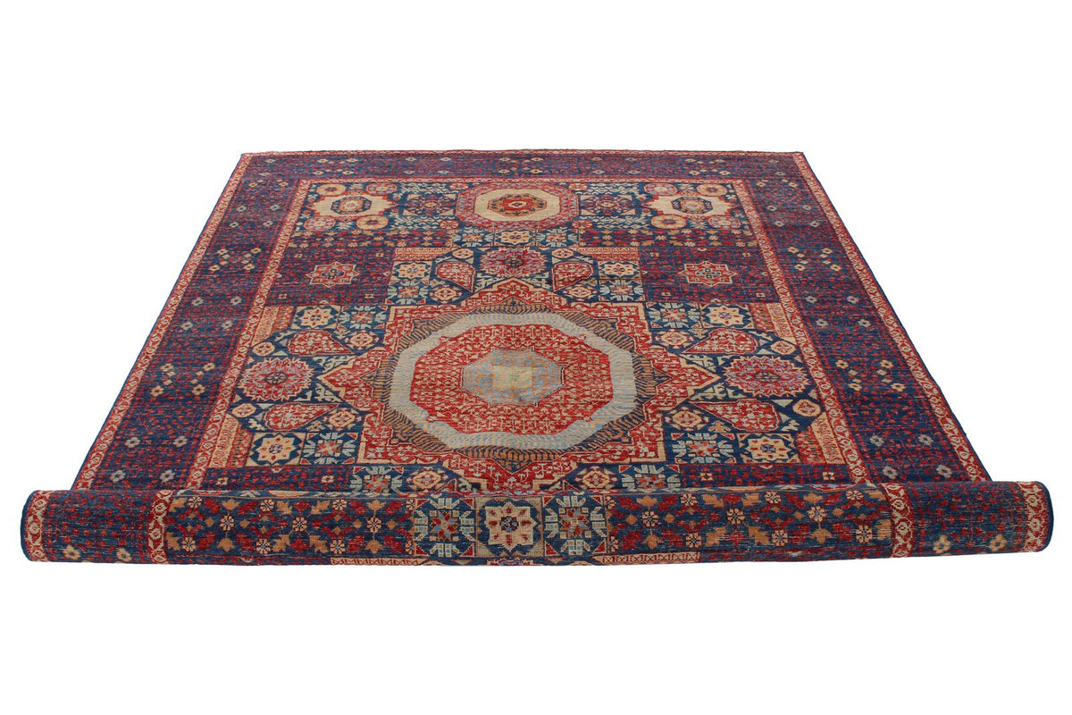 6x9 Navy and Multicolor Turkish Tribal Rug