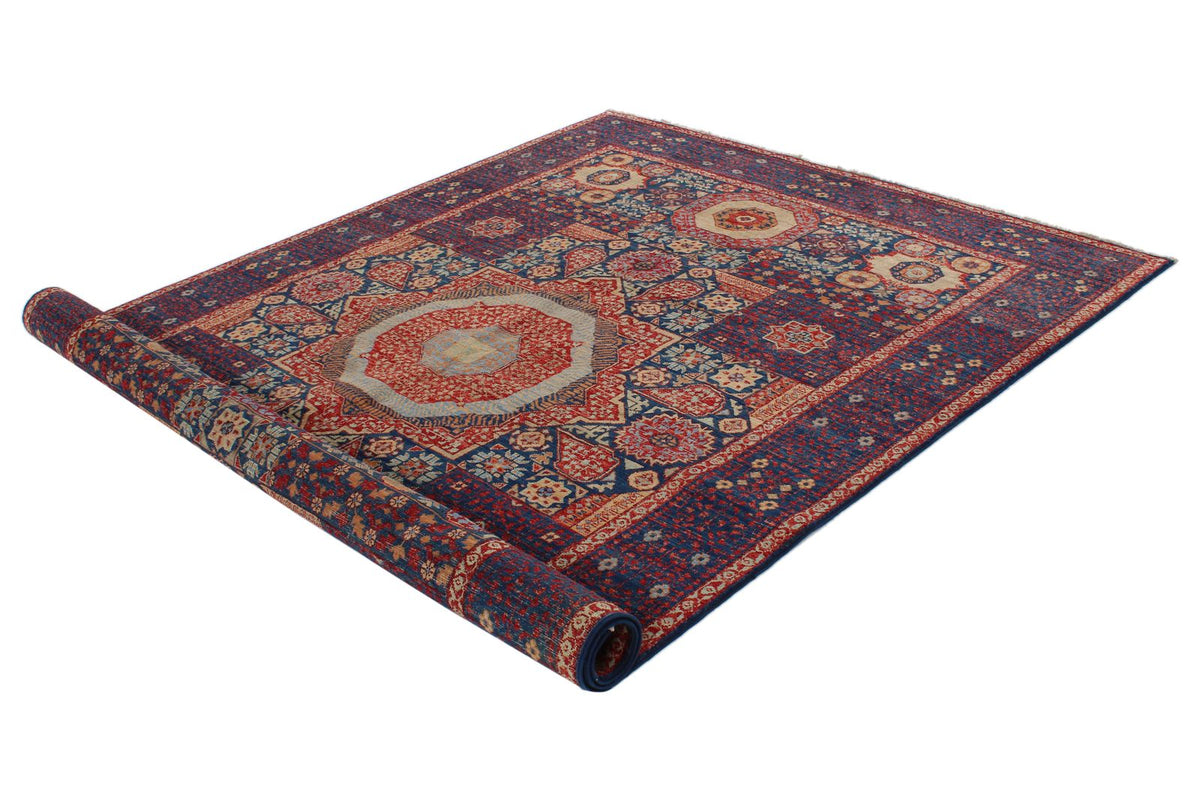 6x9 Navy and Multicolor Turkish Tribal Rug
