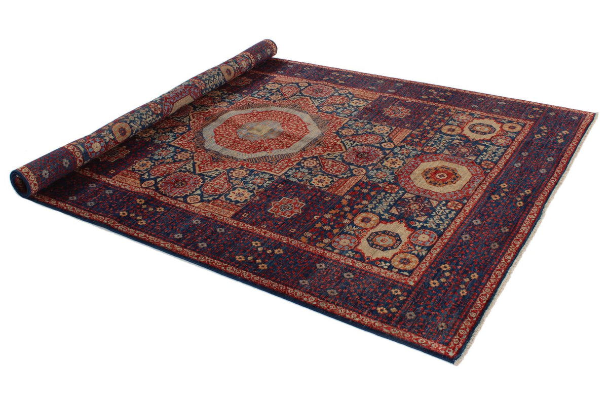 6x9 Navy and Multicolor Turkish Tribal Rug