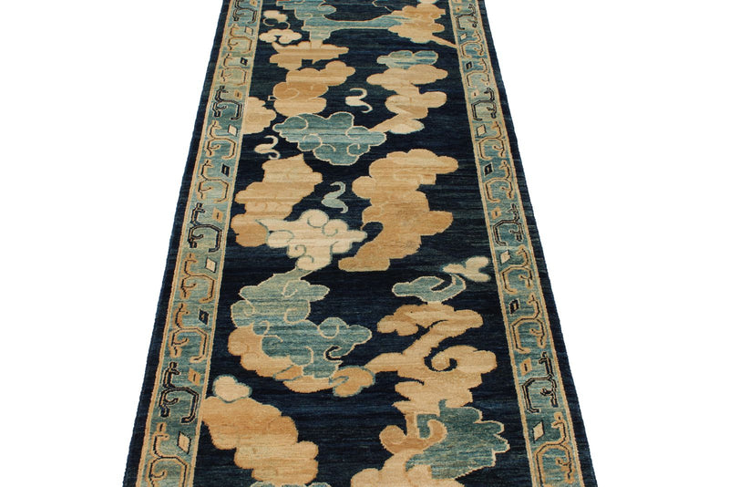 3x9 Navy and Ivory Traditional Runner