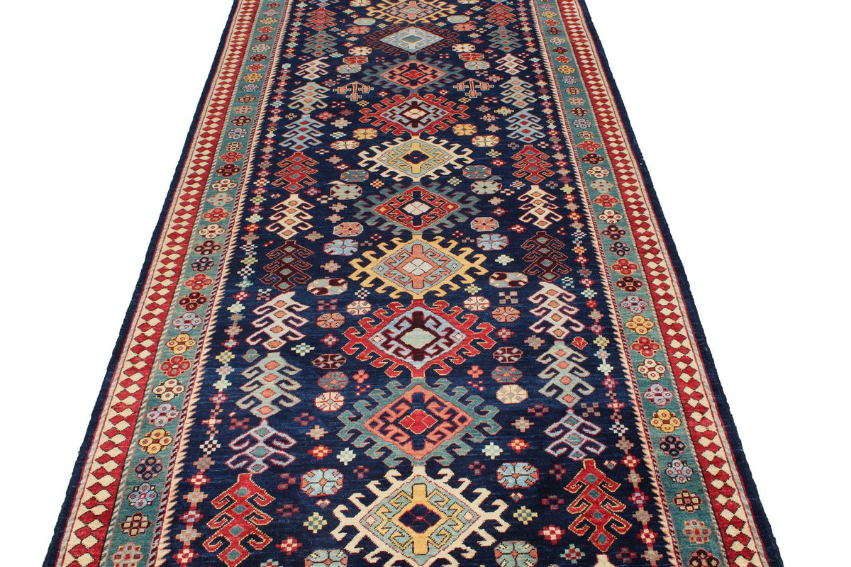 4x12 Navy and Green Anatolian Tribal Runner