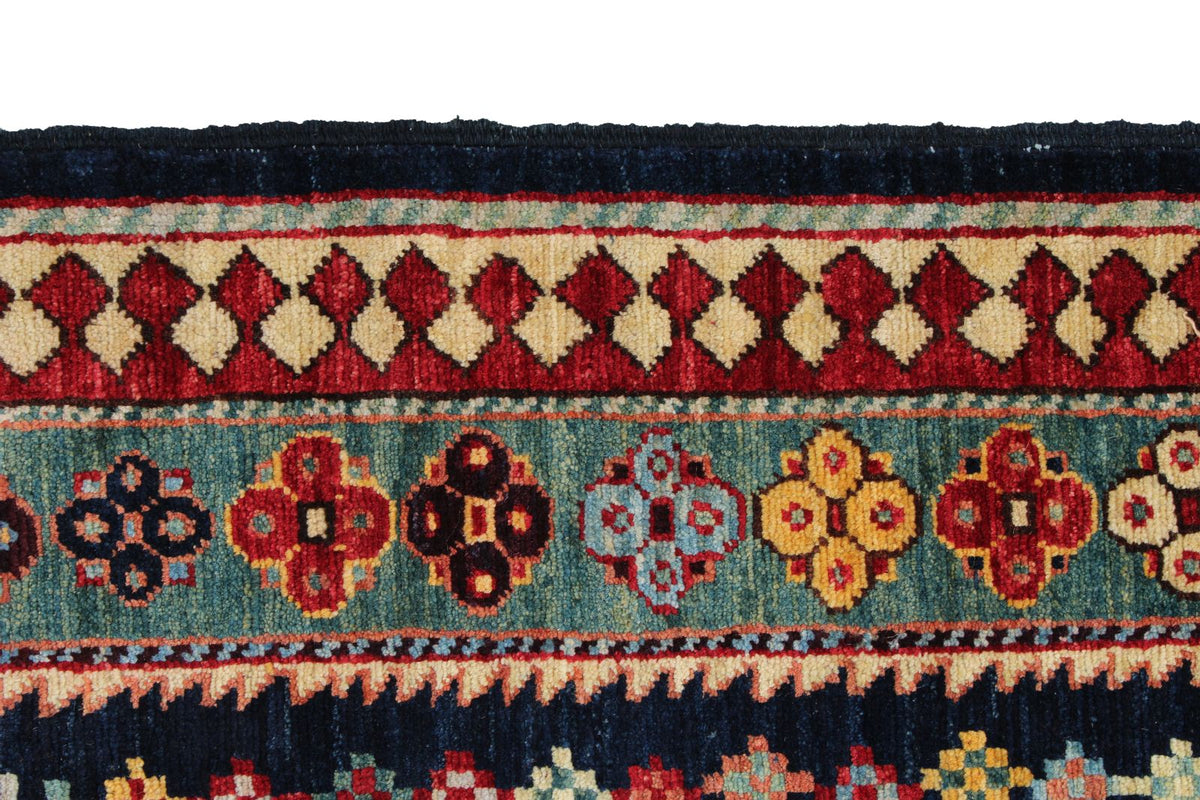 4x12 Navy and Green Anatolian Tribal Runner