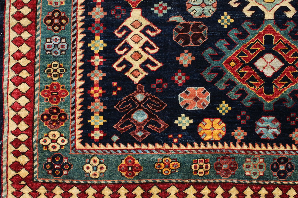 4x12 Navy and Green Anatolian Tribal Runner