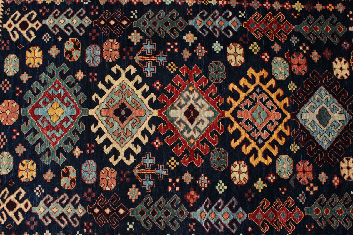 4x12 Navy and Green Anatolian Tribal Runner
