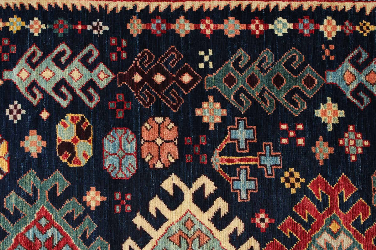 4x12 Navy and Green Anatolian Tribal Runner