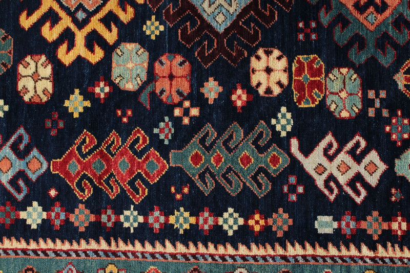 4x12 Navy and Green Anatolian Tribal Runner