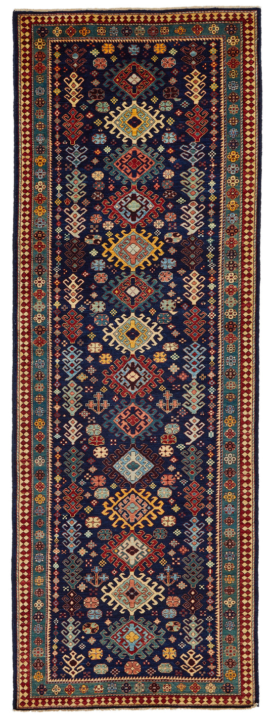 4x12 Navy and Green Anatolian Tribal Runner