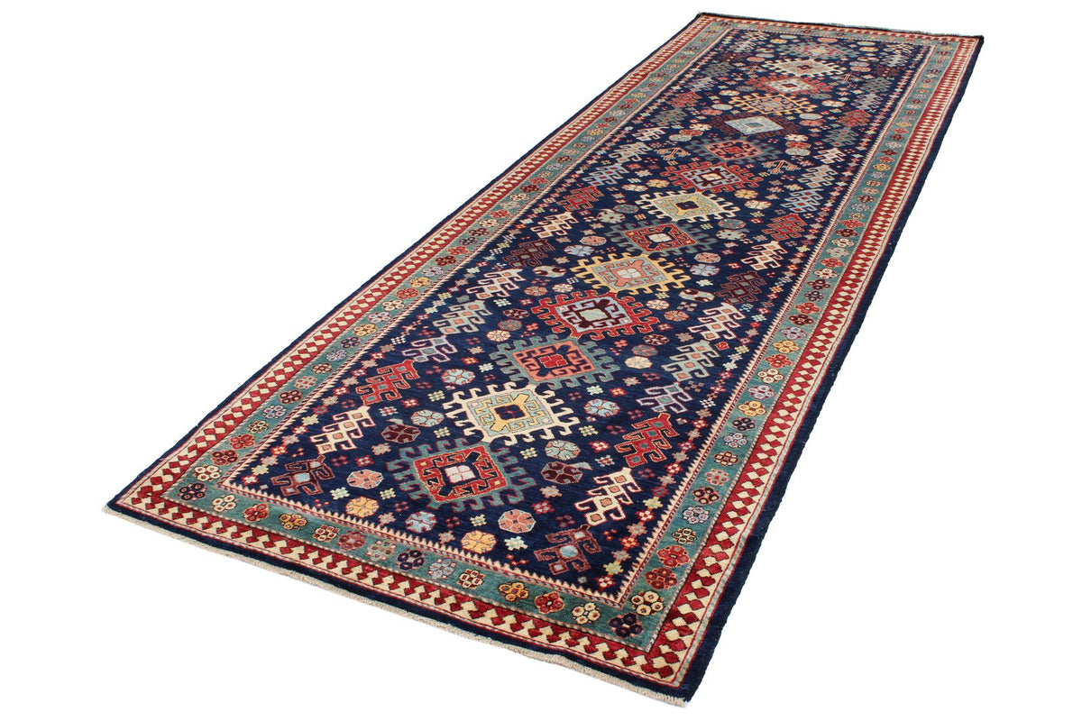 4x12 Navy and Green Anatolian Tribal Runner