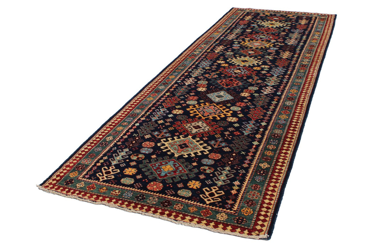 4x12 Navy and Green Anatolian Tribal Runner