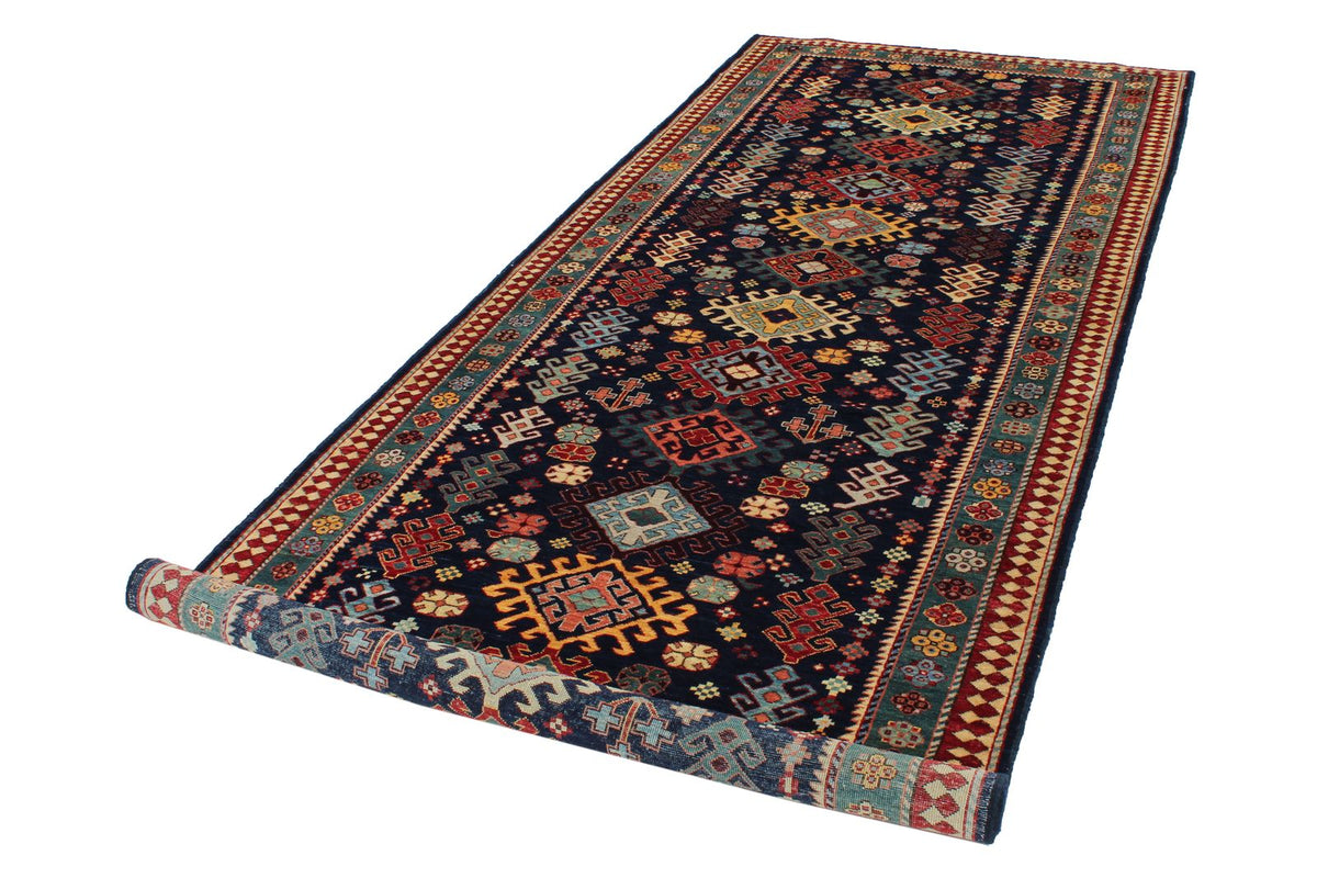 4x12 Navy and Green Anatolian Tribal Runner