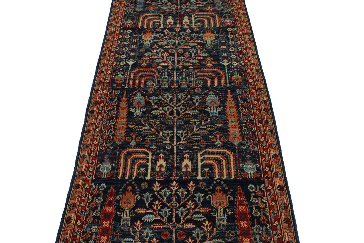 3x8 Navy and Red Traditional Runner