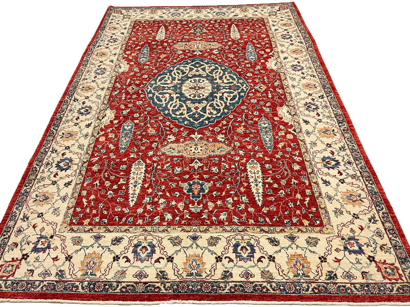 7x10 Red and Ivory Persian Rug