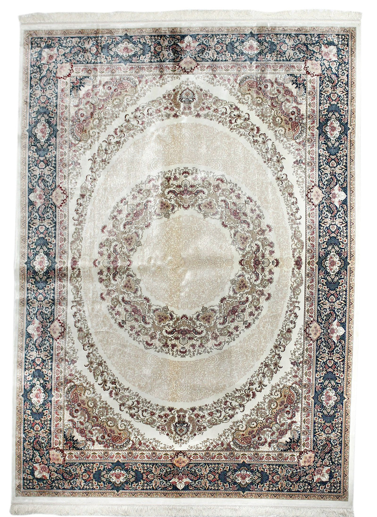 6x8 Ivory and Blue Turkish Antep Rug