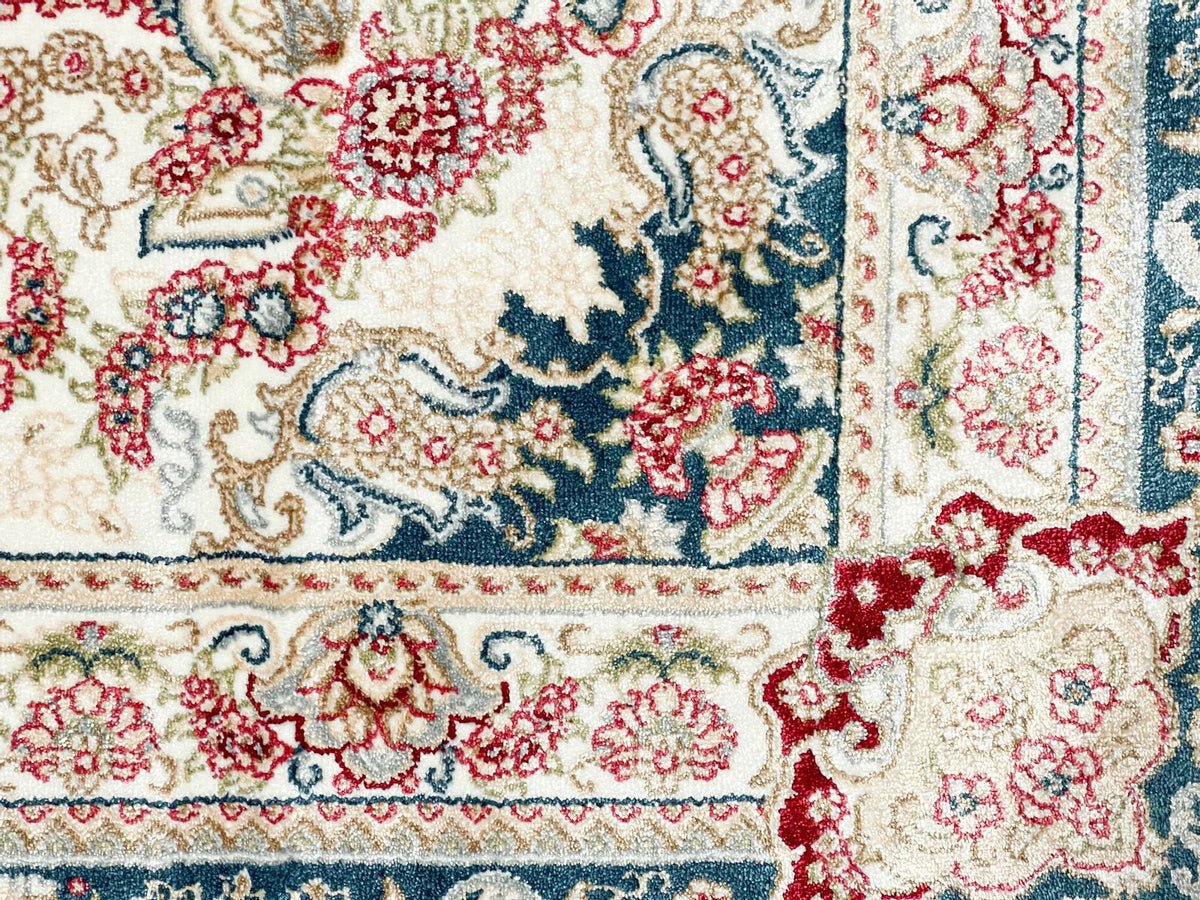 6x8 Ivory and Blue Turkish Antep Rug