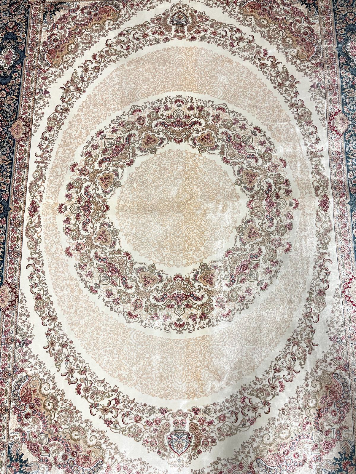 6x8 Ivory and Blue Turkish Antep Rug