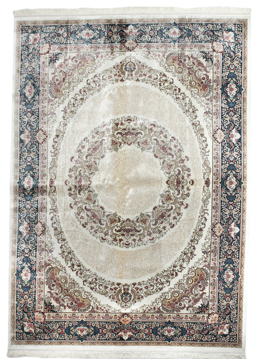 6x8 Ivory and Blue Turkish Antep Rug