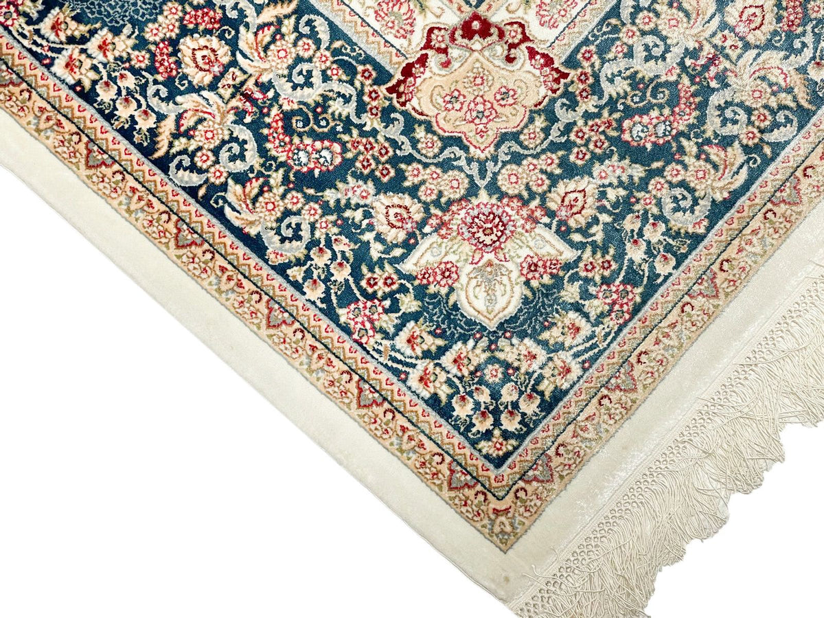 6x8 Ivory and Blue Turkish Antep Rug