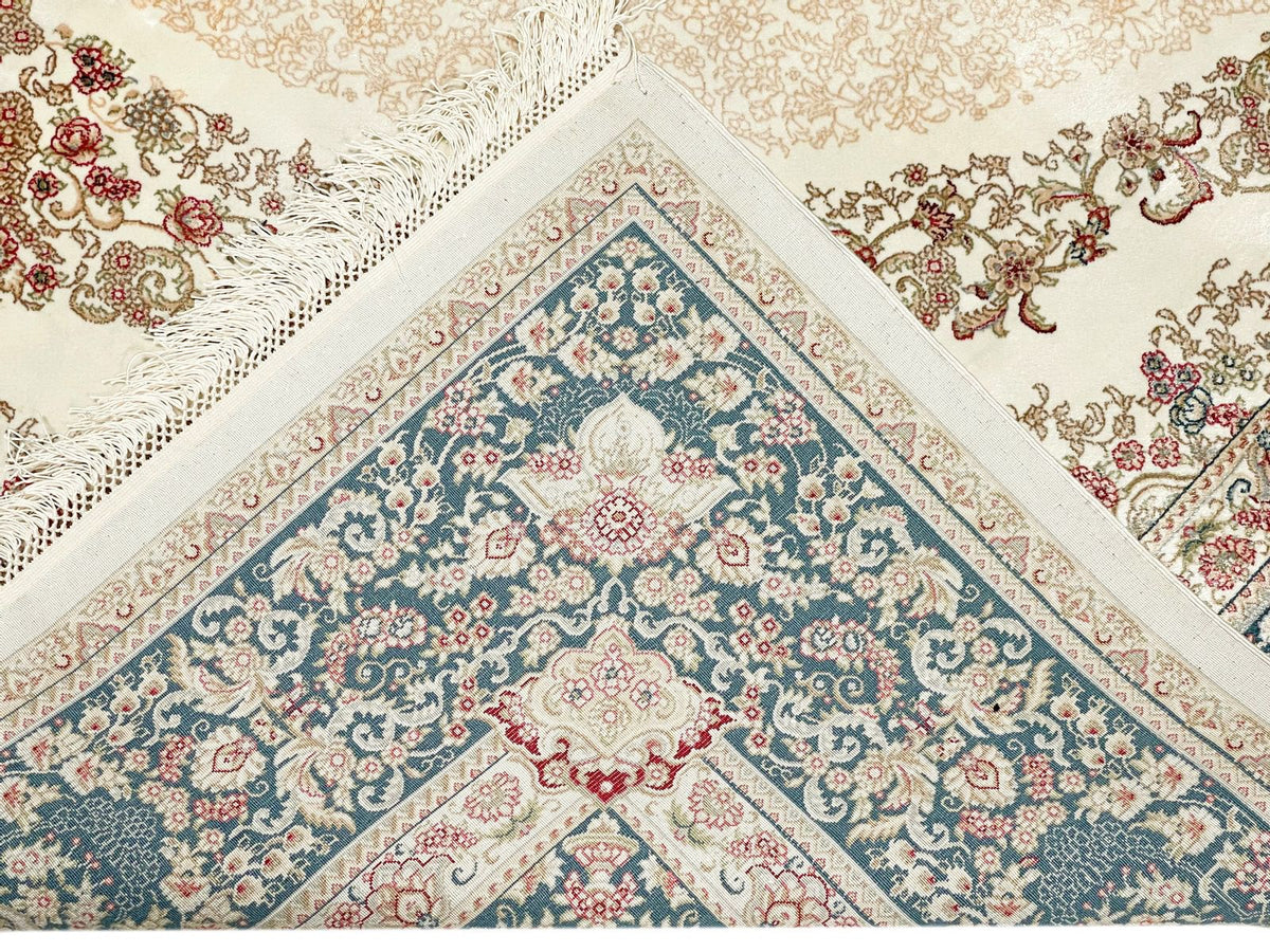 6x8 Ivory and Blue Turkish Antep Rug