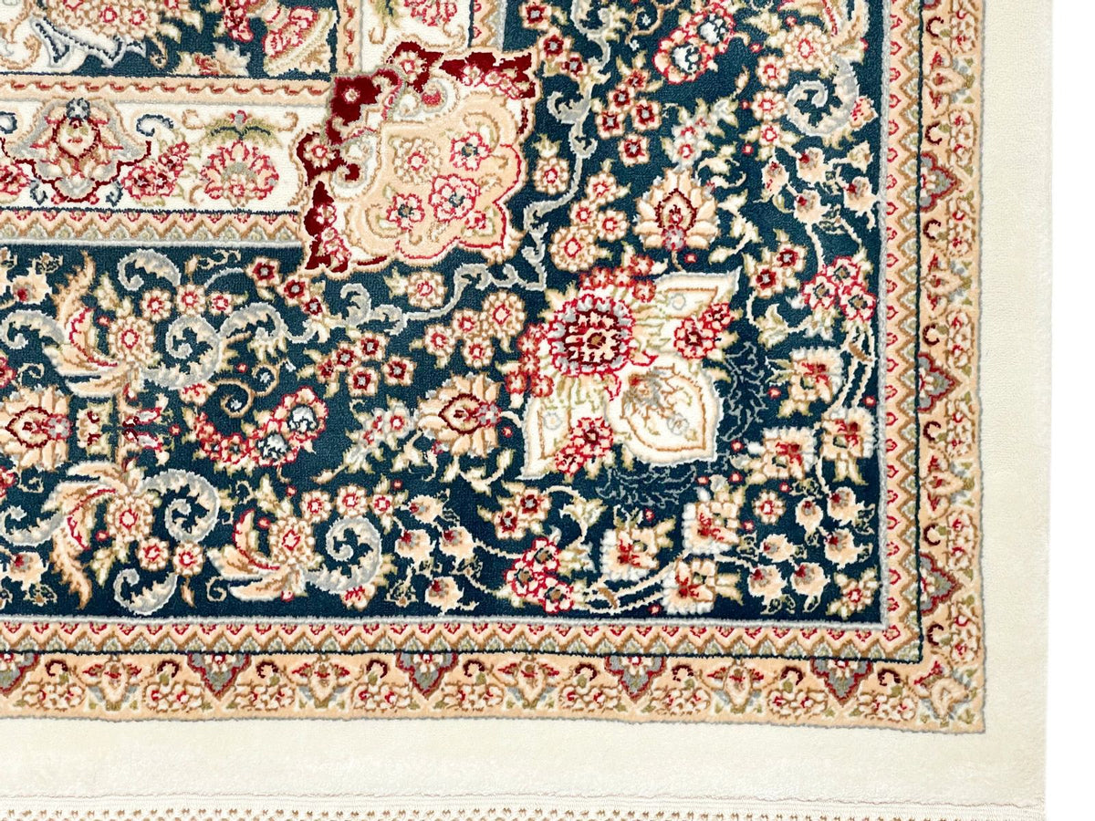 6x8 Ivory and Blue Turkish Antep Rug