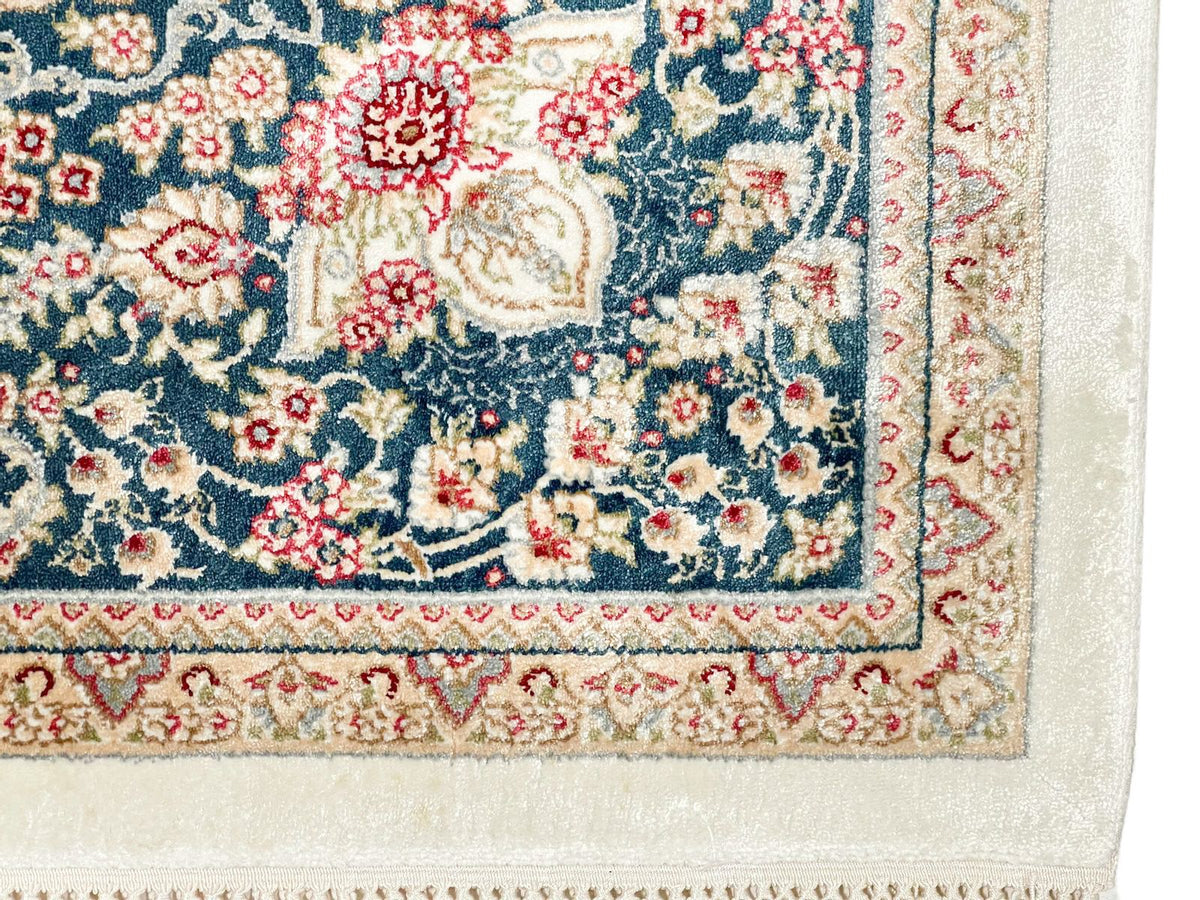 6x8 Ivory and Blue Turkish Antep Rug