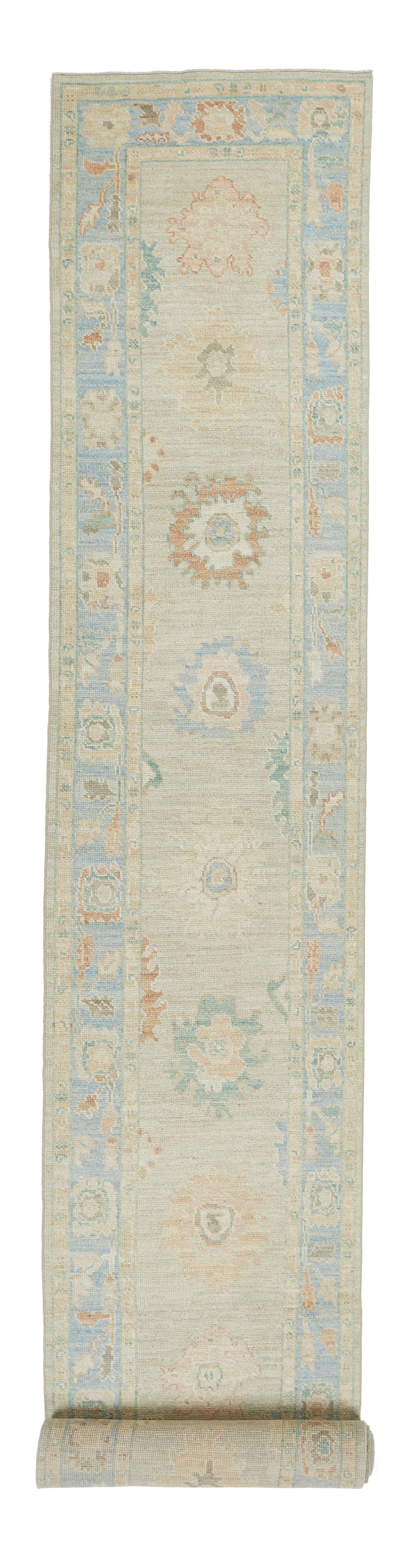 3x22 Gray and Blue Turkish Oushak Runner