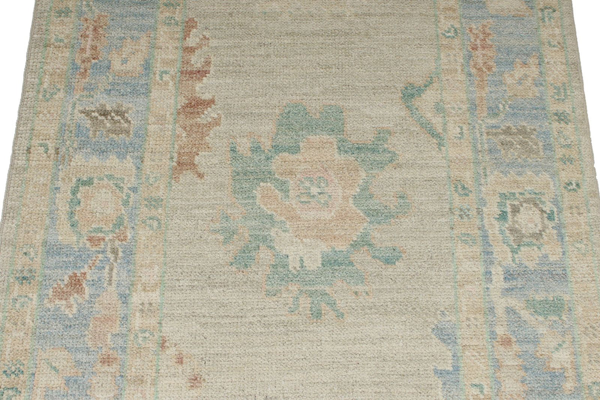 3x22 Gray and Blue Turkish Oushak Runner