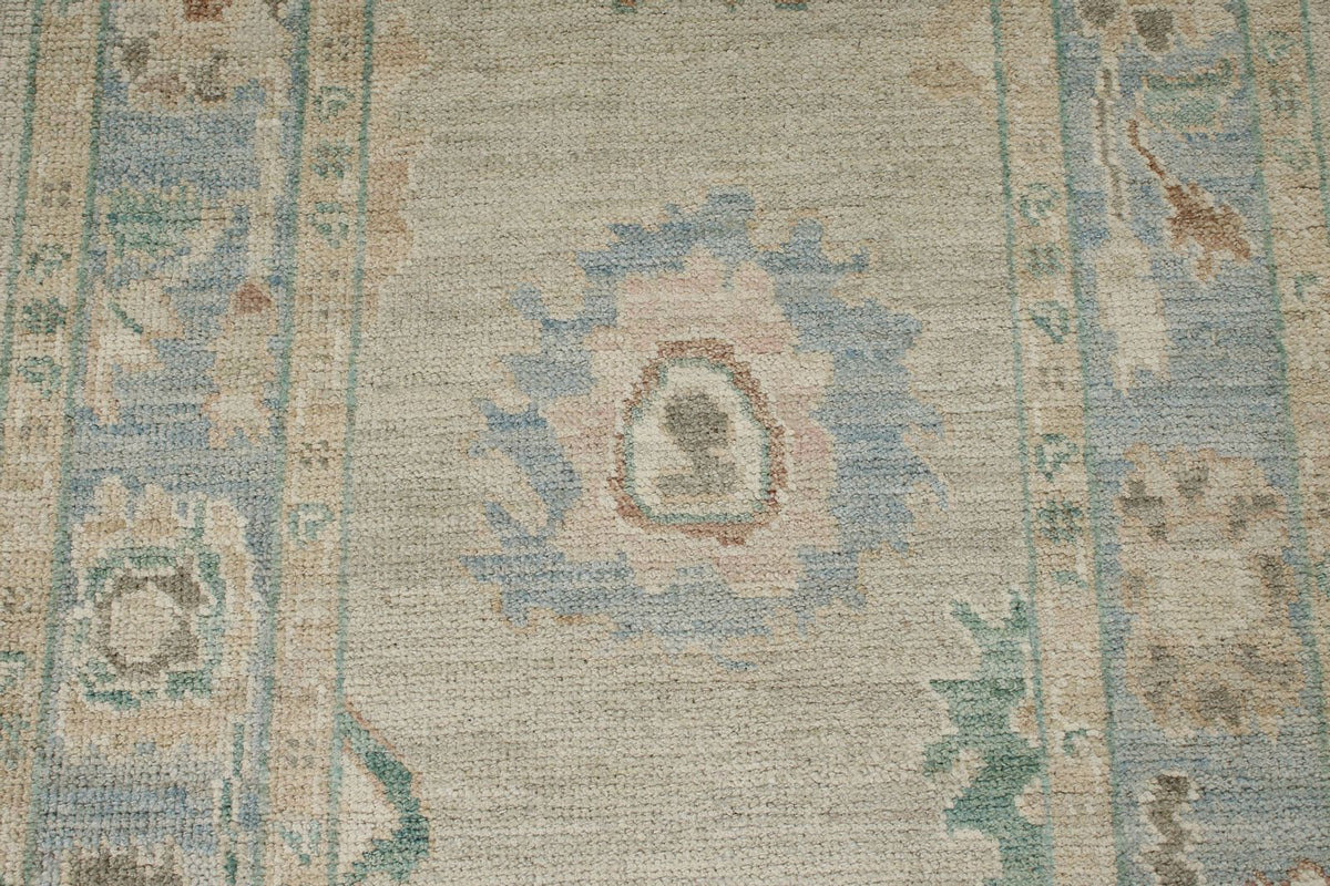 3x22 Gray and Blue Turkish Oushak Runner