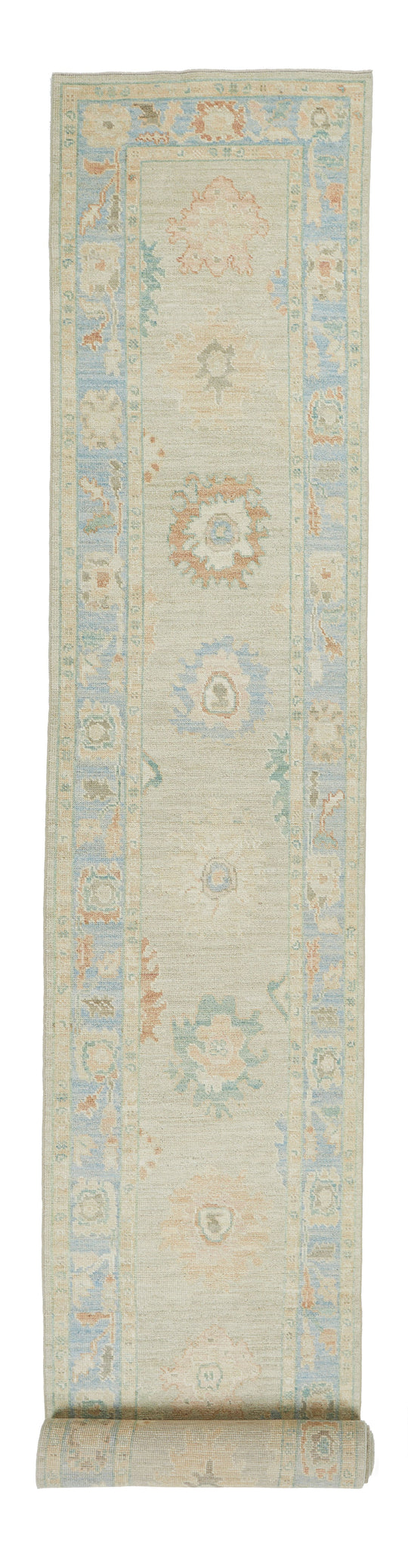 3x22 Gray and Blue Turkish Oushak Runner