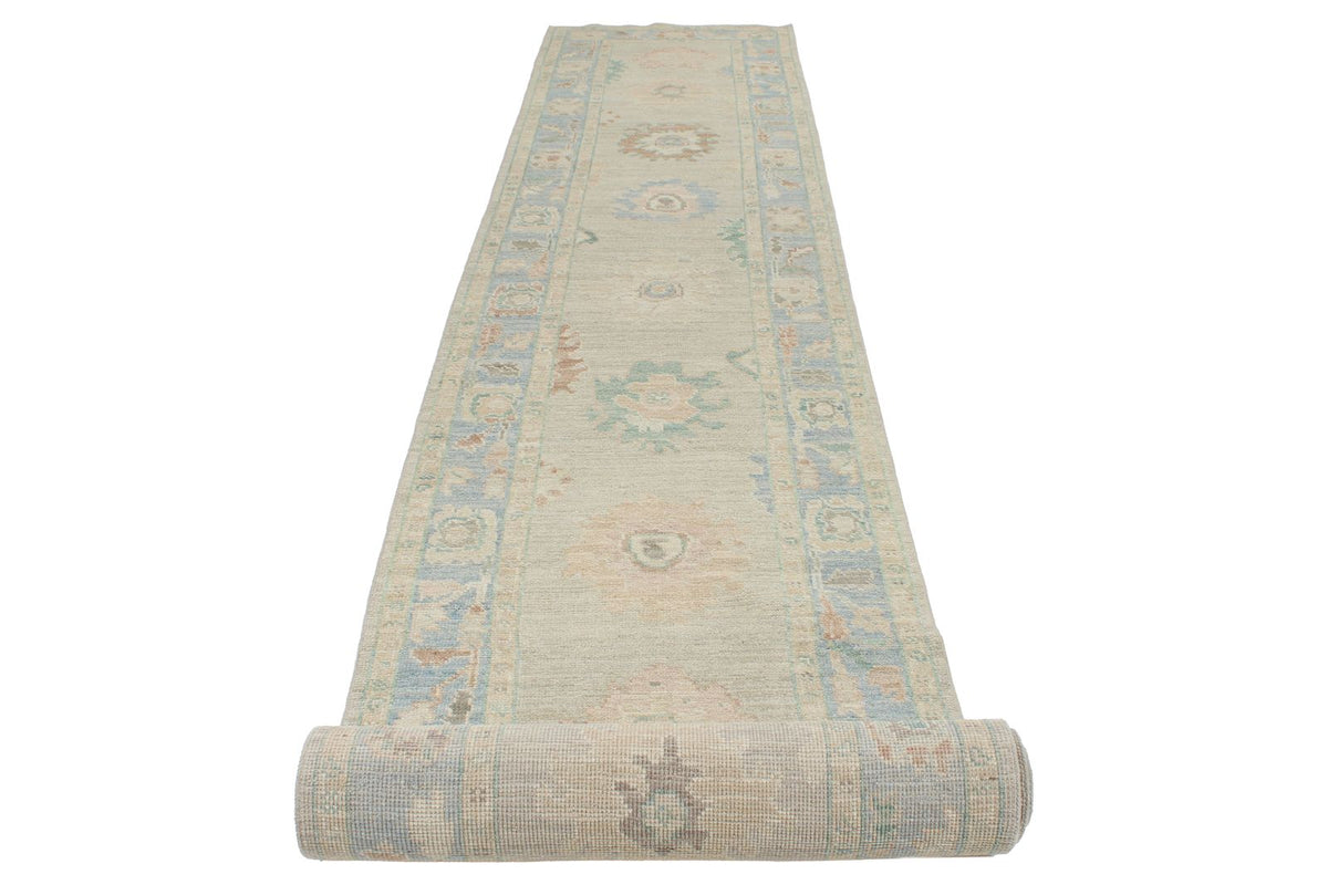 3x22 Gray and Blue Turkish Oushak Runner