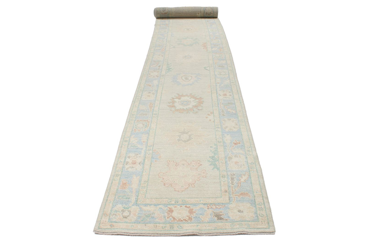3x22 Gray and Blue Turkish Oushak Runner