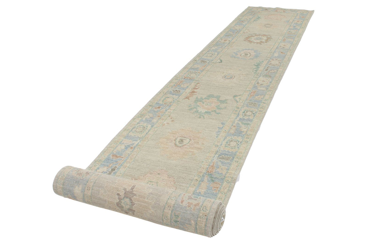 3x22 Gray and Blue Turkish Oushak Runner