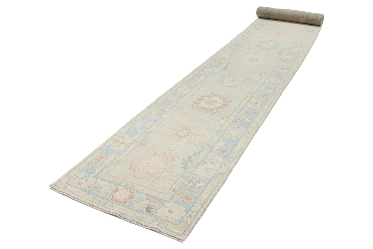 3x22 Gray and Blue Turkish Oushak Runner